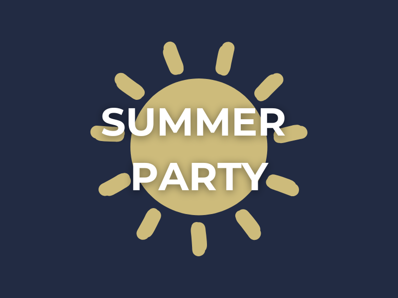 SUMMER PARTY drawing of a sun with summer party written infront